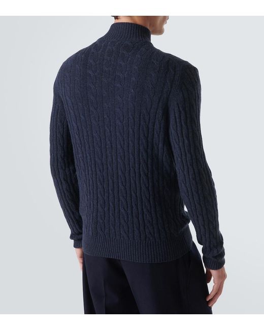 Loro Piana Blue Mezzocollo Treccia Cashmere Sweater for men