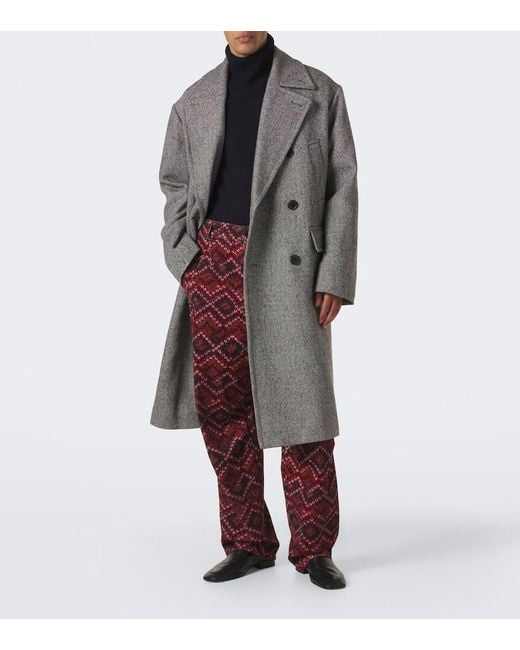 Dries Van Noten Gray Double-Breasted Wool Coat for men