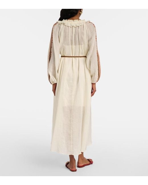 Zimmermann Natural Aster Embroidered Ramie Maxi Dress