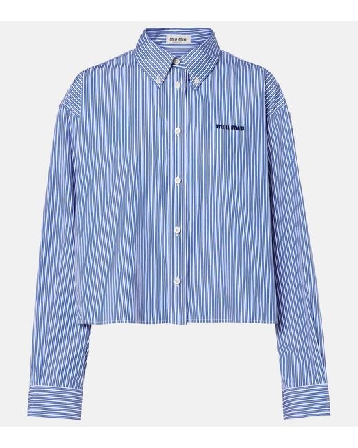 Miu Miu Blue Striped Cropped Cotton Poplin Shirt