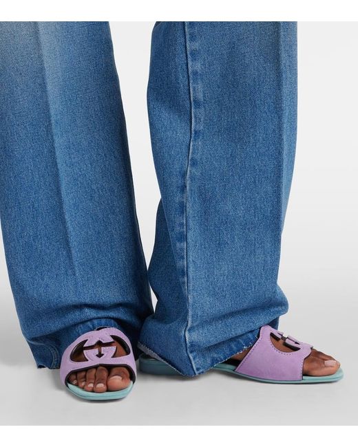 Gucci Purple Pantoletten Interlocking G aus Veloursleder
