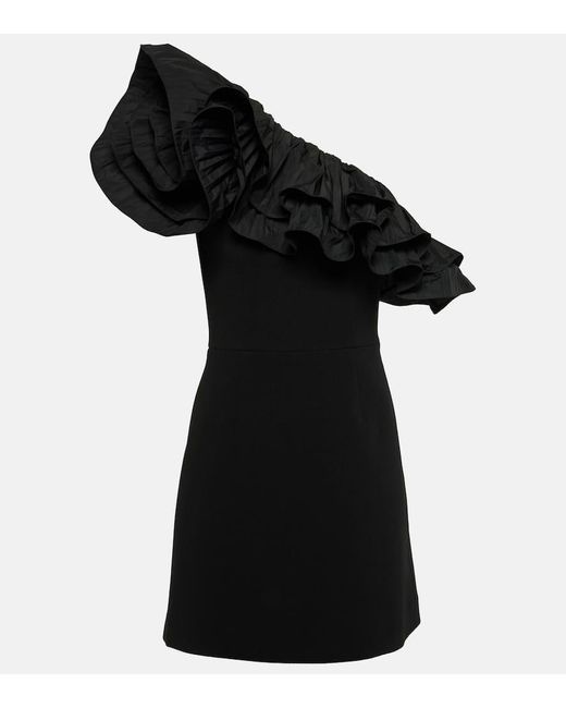Rebecca Vallance Black One-shoulder Ruffled Minidress