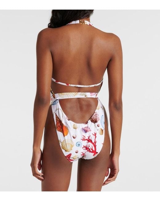 Dolce & Gabbana White Capri Printed Halterneck Swimsuit