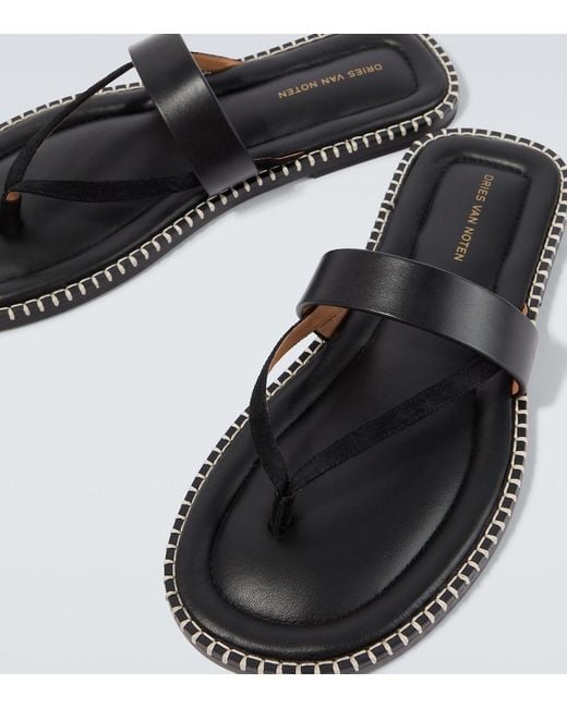 Dries Van Noten Black Leather Thong Sandals for men