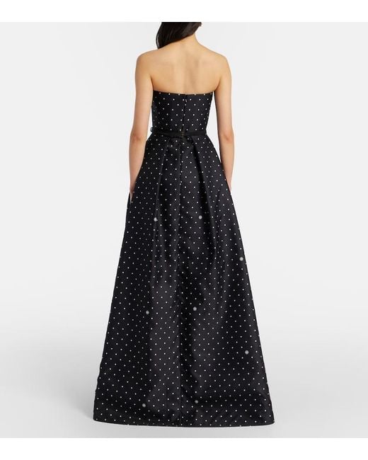Elie Saab Black Belted Polka-Dot Gown