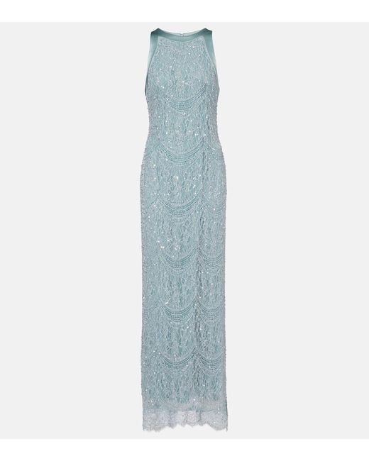Costarellos Blue Verzierte Robe Lenia Aus Spitze