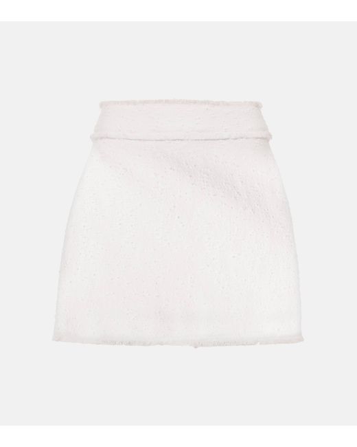 Dolce & Gabbana White Cotton-Blend Tweed Miniskirt