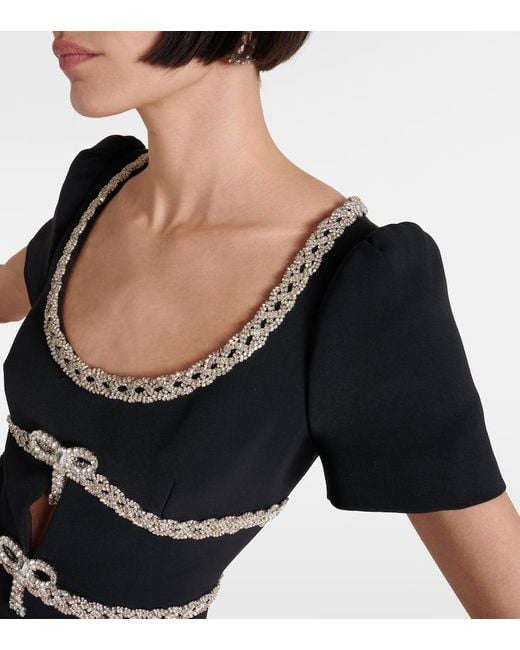 Self-Portrait Black Verziertes Midikleid Aus Crepe