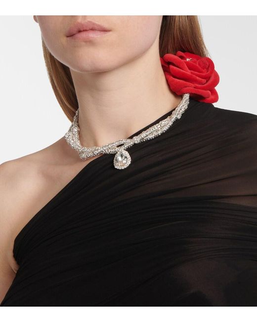 Magda Butrym Red Floral-Applique Embellished Necklace