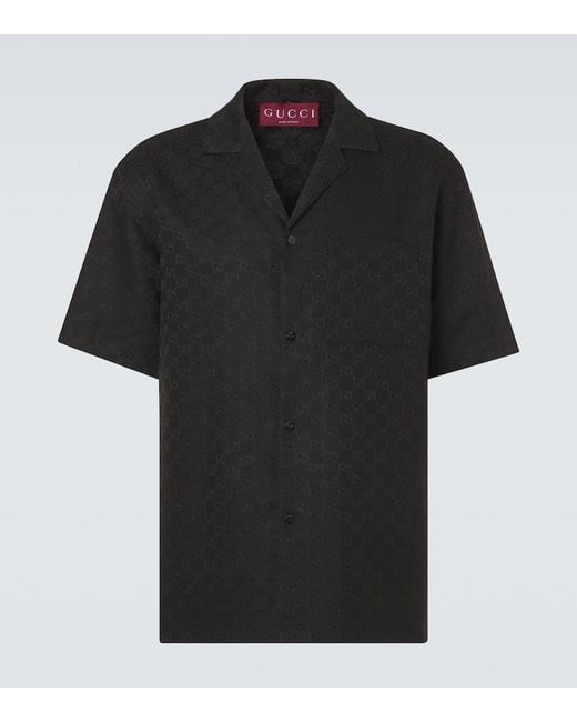 Gucci Black Gg Canvas Linen-Blend Bowling Shirt for men