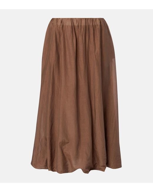 Falda Larga Ines De Gasa De Algodon Y Seda Velvet de color Brown