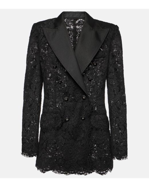 Dolce & Gabbana Black Floral Double-breasted Lace Blazer
