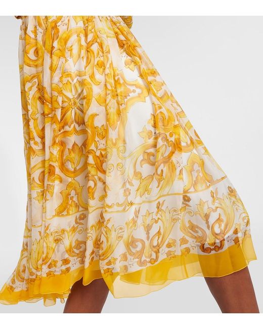 Dolce & Gabbana Metallic Majolica Silk Chiffon Midi Dress