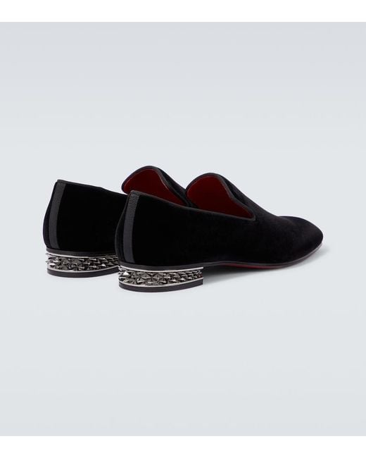 Christian Louboutin Black Dandyrocks Velvet Loafers for men