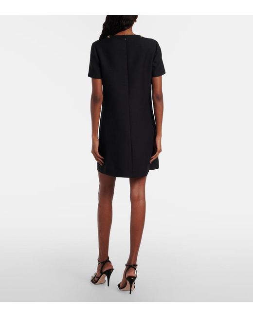 Valentino Black Embellished Wool And Silk Minidress