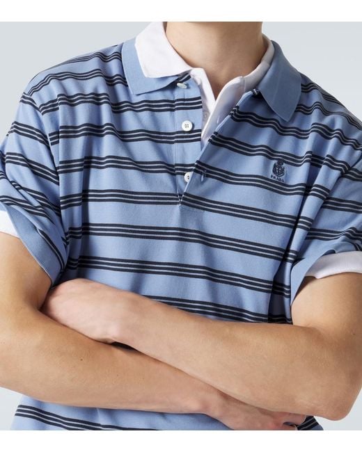 Prada Blue Striped Cotton Pique Polo Shirt for men