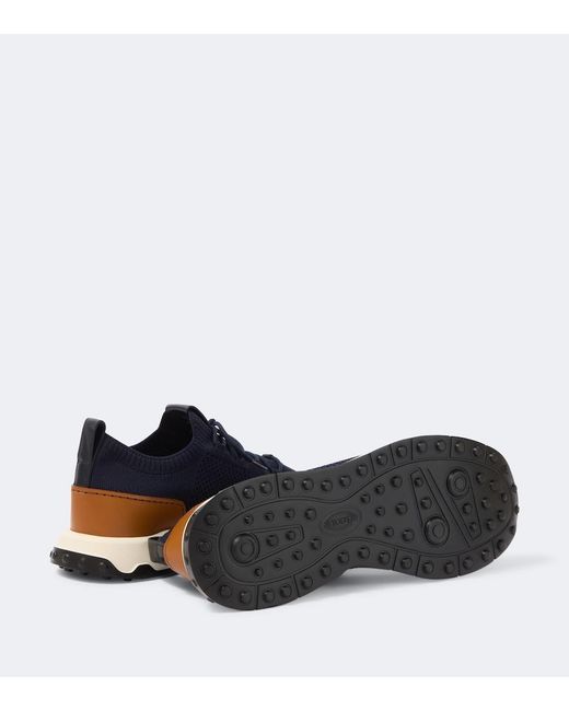 Tod's Blue Calzino Leather-Trimmed Sneakers for men