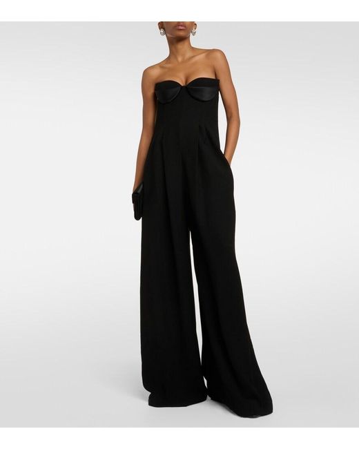 Monot Black Strapless Crepe Wide-Leg Jumpsuit