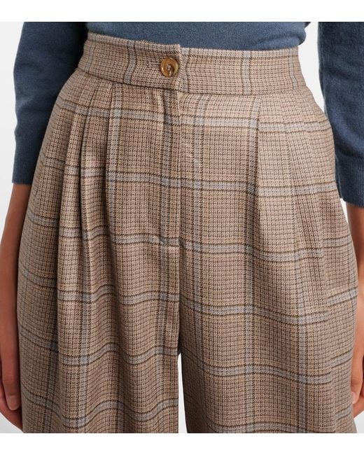 Blazé Milano Brown Glassy Checked Virgin Wool Straight Pants