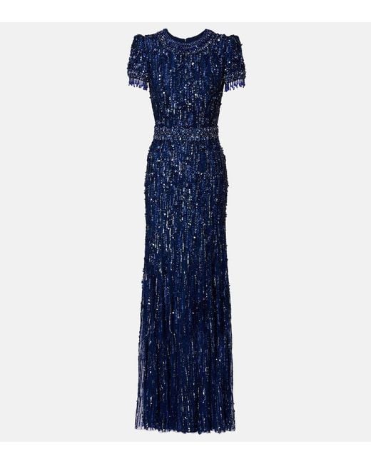Jenny Packham Blue Roxy Sequined Gown