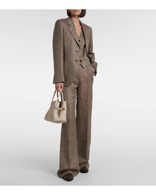 Loro Piana Brown Eleanor Chevron Linen Blazer