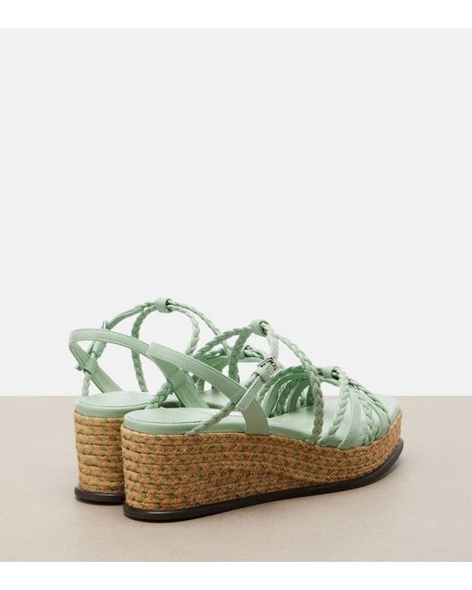 Jimmy Choo Green Nyra Braided Leather Espadrille Wedges