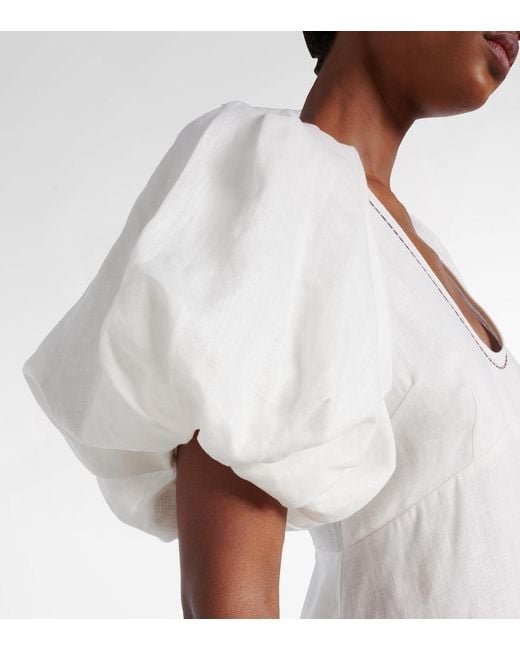 ALÉMAIS White Magnolia Embroidered Linen Midi Dress