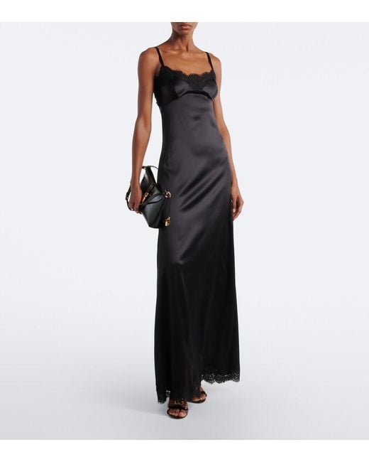 Dolce & Gabbana Black Lace-Trimmed Silk And Cotton-Blend Gown