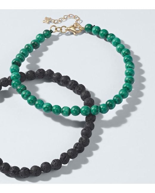 Mateo Green Set Of 2 14Kt Beaded Bracelets With Malachite And Lava Rock for men