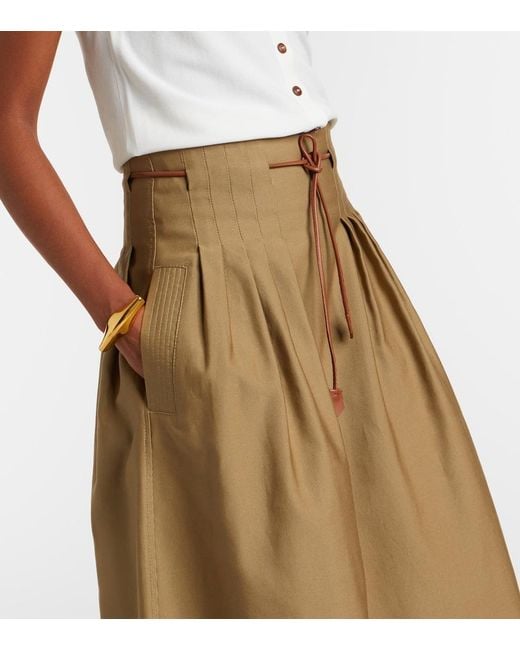 Max Mara Natural Tempio Belted Cotton Twill Midi Skirt