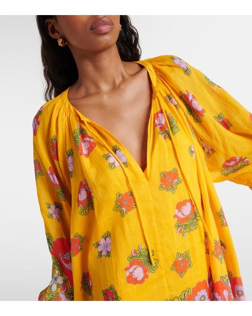 ALÉMAIS Yellow Balloon-Sleeve Floral Minidress