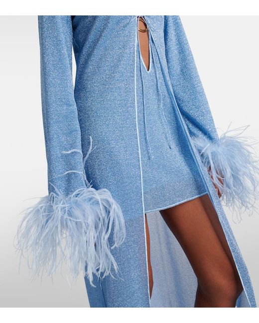 Oseree Blue Lumiere Plumage Feather-Trimmed Robe