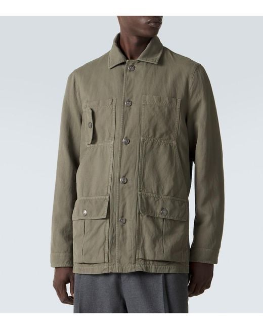Brunello Cucinelli Green Cotton And Linen Field Jacket for men