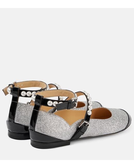Mach & Mach Metallic Embellished Glitter Mary Jane Flats