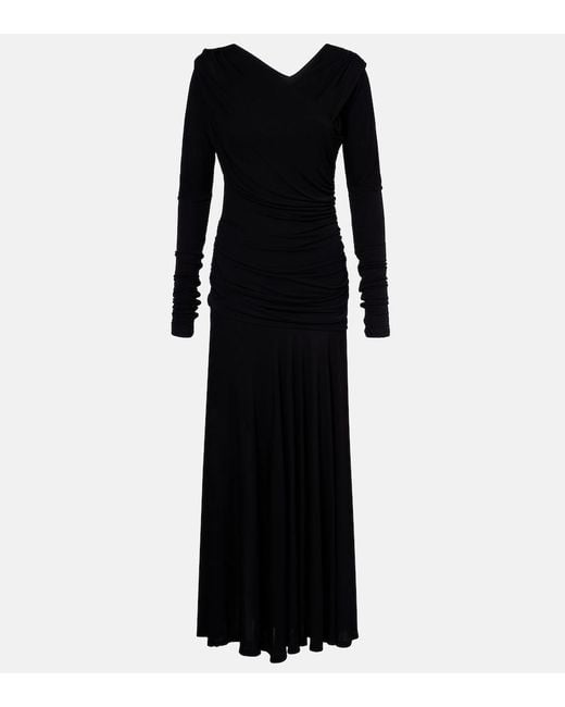Ganni Black Ruched Maxi Dress