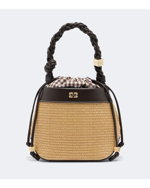 Ganni Natural Bou Small Raffia-Effect Bucket Bag