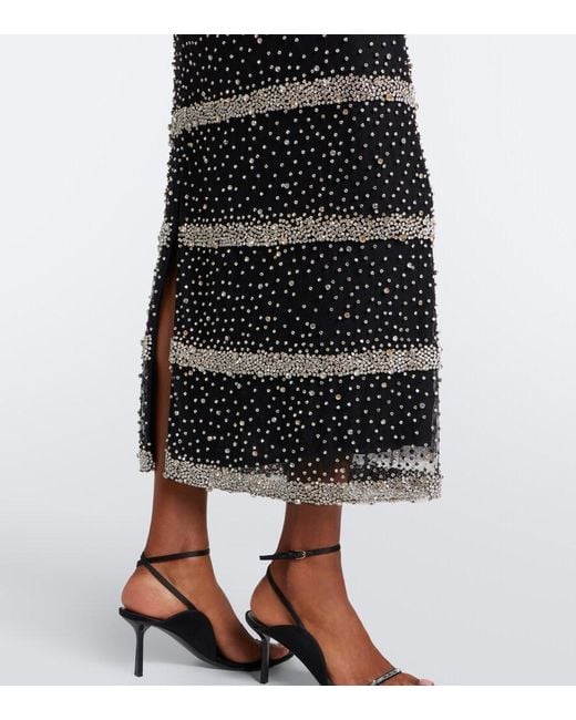 Costarellos Black Marice Crystal-Embellished Midi Skirt