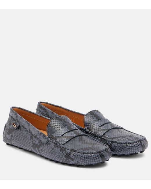 Tod's Gray Gommino Snake-Effect Leather Driving Shoes