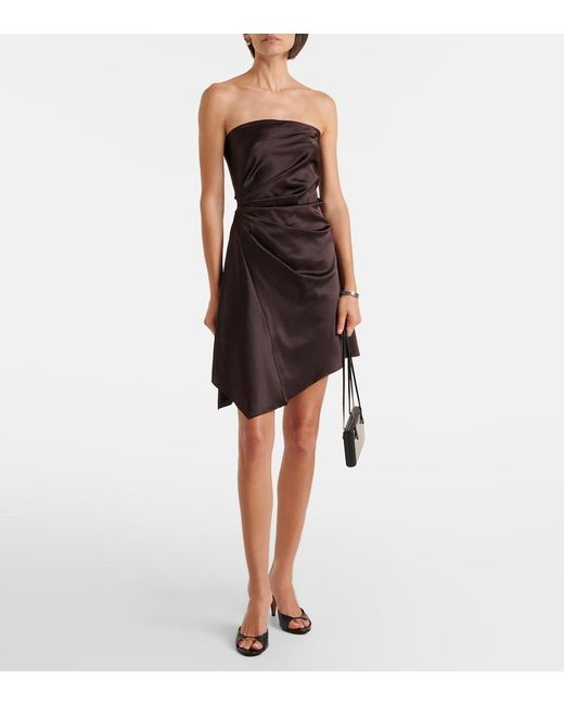 Staud Black Adriana Draped Silk-Blend Minidress