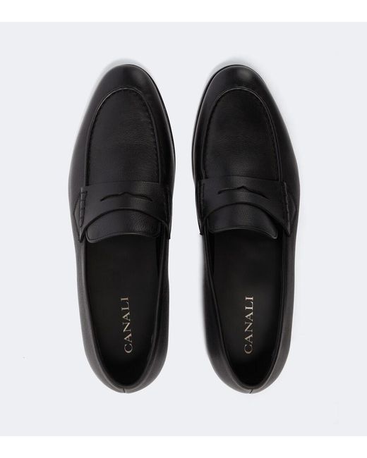 Canali Black Leather Penny Loafers for men