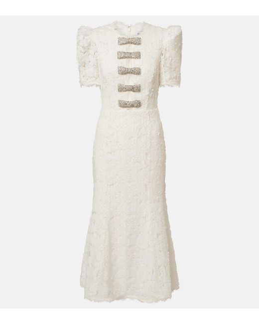 Rebecca Vallance White Bridal Dillon Embellished Lace Midi Dress
