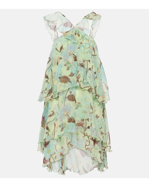 Stella McCartney Green Tiered Printed Silk Minidress
