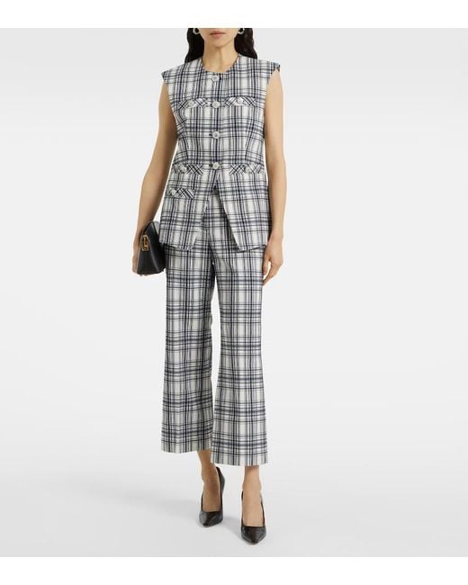 Veronica Beard White Tamara Plaid Cotton-Blend Vest