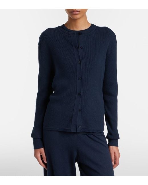 Lisa Yang Blue Abeena Ribbed-Knit Cotton And Cashmere Cardigan