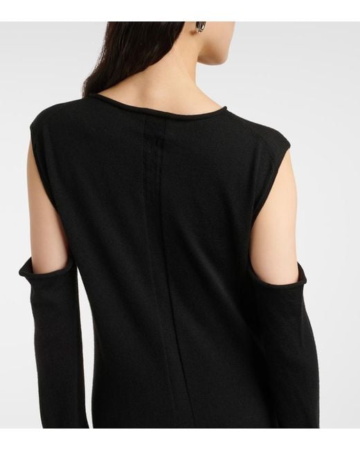 Rick Owens Black Caped Wool Maxi Dress
