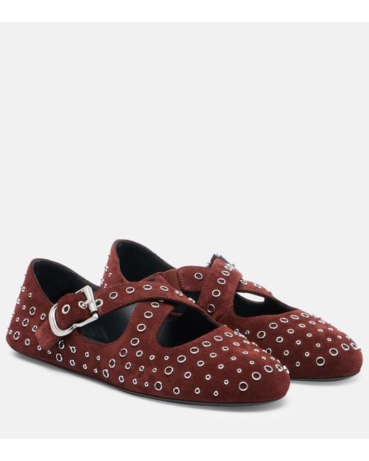 Alaïa Red Embellished Suede Ballet Flats