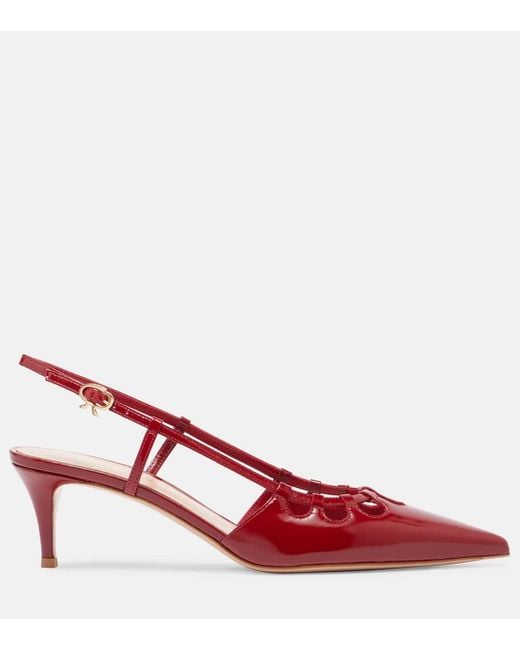 Gianvito Rossi Red Eloise 55 Patent Leather Slingback Pumps