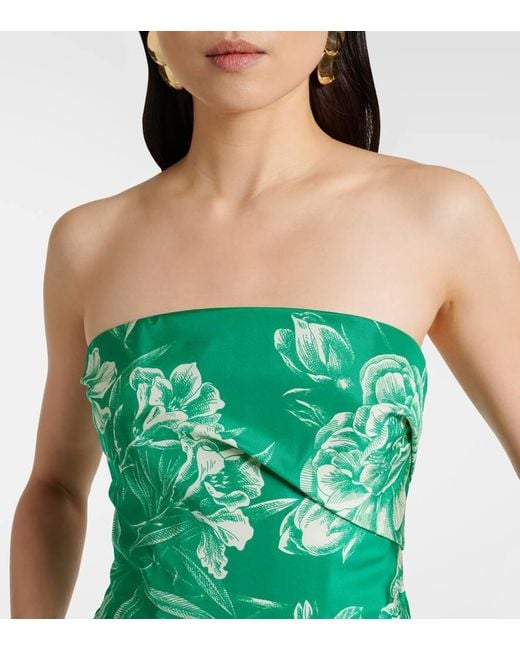 Monique Lhuillier Green Strapless Silk Gown