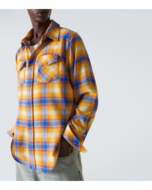 Camicia in tartan di cashmere di God's True Cashmere in Orange da Uomo