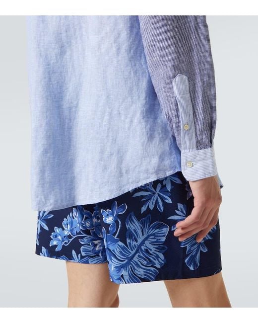 Camisa De Lino Con Patchwork Polo Ralph Lauren de hombre de color Blue